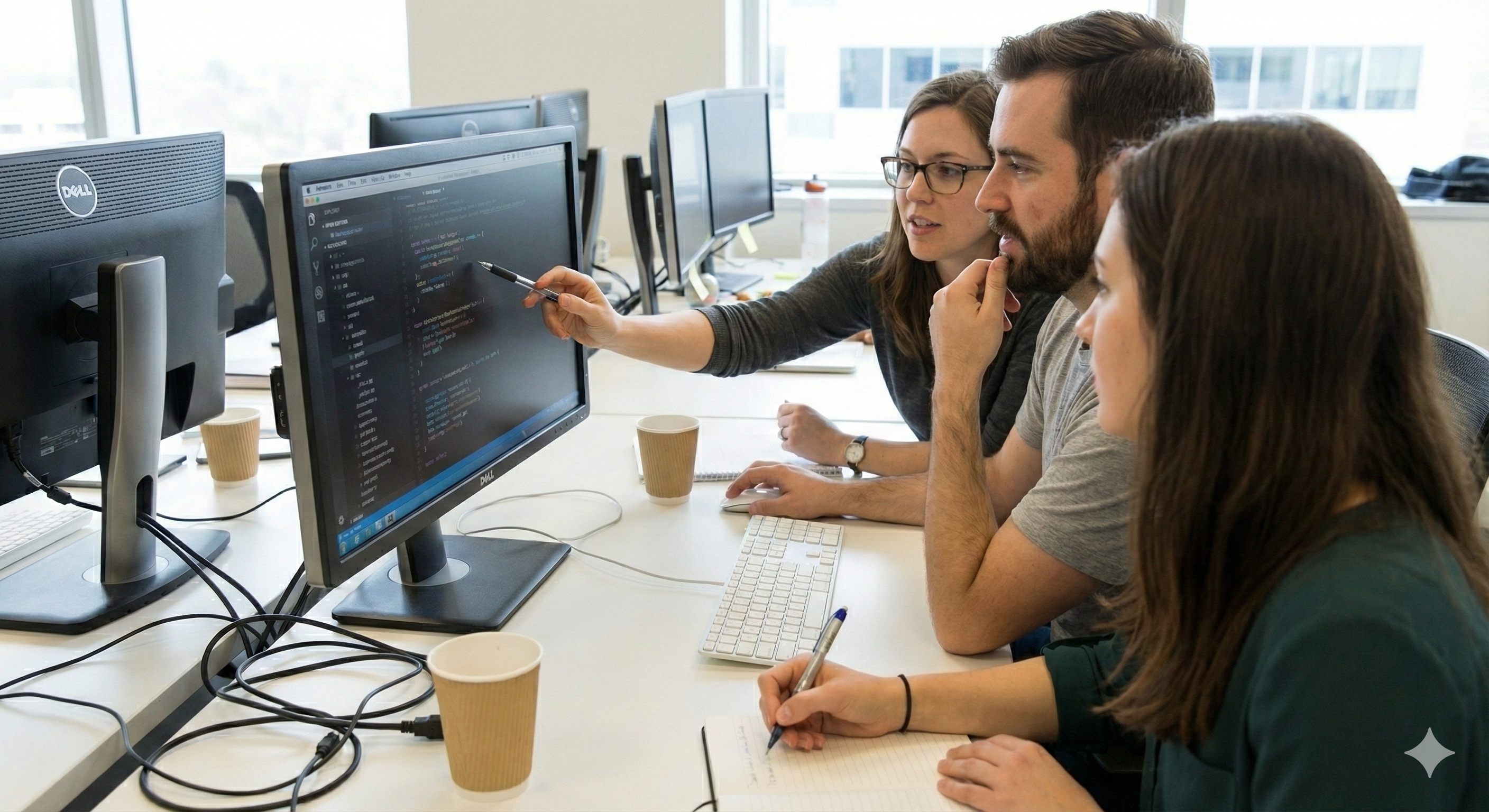 Team huddle showing knowledge sharing and teaching